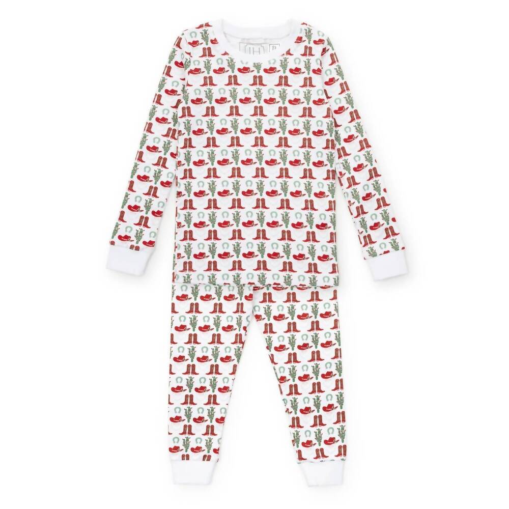NEW LILA + HAYES girl's grayson pajama pant set in cowboy christmas